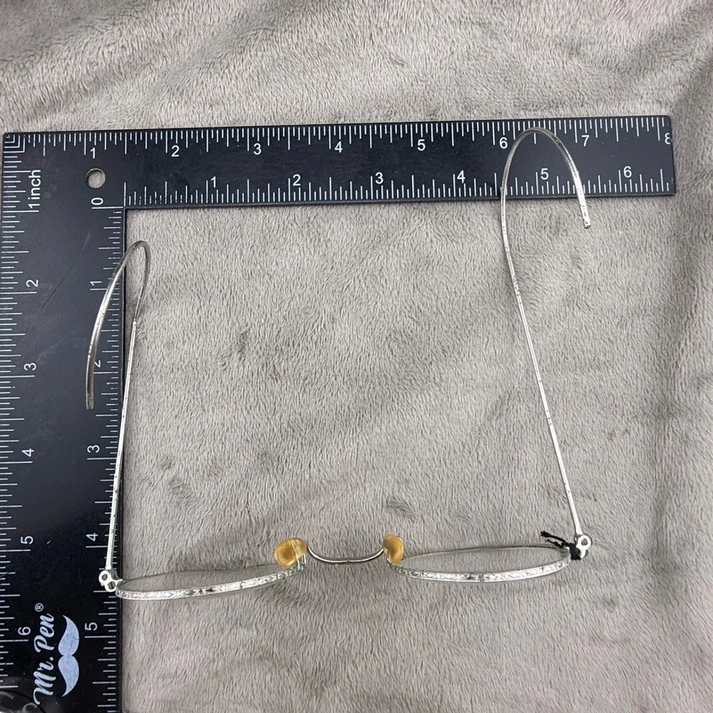 Vintage 1/10 12K GF Wire Frame Glasses Silver Round Engraved Bridge 26415